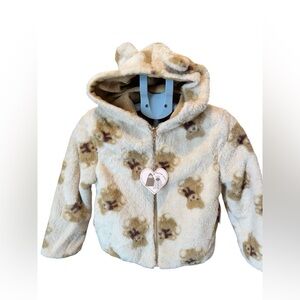 Sweet Stories Cute Teddy Bear Print Fleece Jacket
